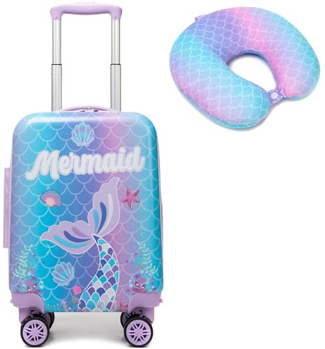 HTgroce Valise Enfants Rigide en ABS de Voyage pour Enfants Sirène - 4 Roues - Poignée Extensible, Valise Trolley