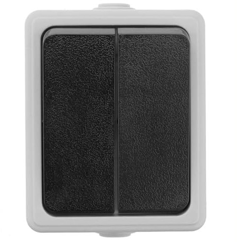 Doble conmutador estanco, impermeable, fácil instalación, apto para exteriores, control de luces, protección contra humedad y suciedad.