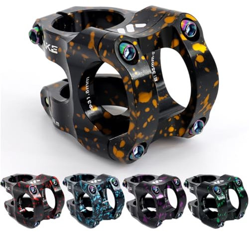 CYSKY 31,8 Fahrrad Vorbau 35mm Kurz MTB Vorbau 31 8 Lenkererhöhung Ultraleicht CNC Aluminiumlegierung Lenker 35mm Klemmung für Mountainbike, Rennrad, MTB, Downhill (Schwarz+Orange)