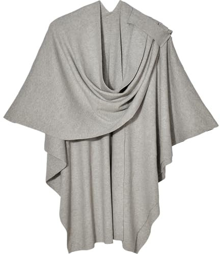 Damen Poncho Schal Cashmere Feeling Strick Cape Cardigan Für Frauen Geschenk Für Mutter (Grau)