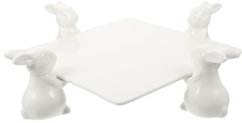 PRETYZOOM 1 Set tortiera in ceramica tazza di coniglietto piatto di biscotti giradischi vassoio da caffe decorazioni per bomboniere alzata per torte nuziali porta dessert creativo bianca