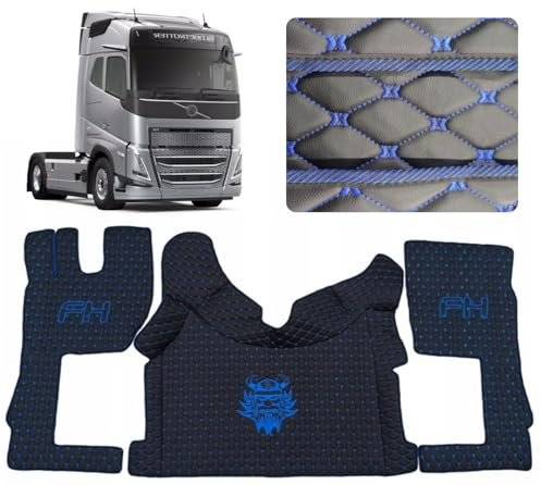 Auto Teppich für Fahrzeugkabine LKW Fussmatte. Teppichset kompatibel zu VOLVO FH 4 FH 5 (Schwarz (blauer Faden))