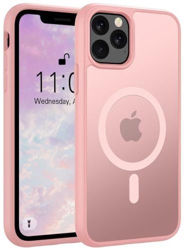 Andwing für iPhone 11 Pro Max Hülle Magnetisch [Kompatibel mit MagSafe] Matt Anti-Fingerprint Schutzhülle – Stoßfest Militärstandard (MIL-STD-810G), Ultradünn für iPhone 11 Pro Max.Rosa