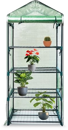 Ironhand Garden Gewächshaus - 4 Etagen mit versärktem Maschendraht - Pflanzenhaus - robuster 135g PE Mesh-Abdeckung - mit stabilem Eisenrohr-Gestell Ø16 mm - Rostschutz-Beschichtung - grün