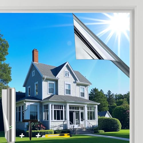 Fensfolie Silber(60X400cm)| UV-Schutz Sonnenschutzfolie Fenster innen oder außen | Fensterfolie Sonnenschutz Rückstandslose | Thermofolie Fenster Gegen Hitze | Spiegelfolie Sichtschutz