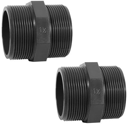HAF® 2X PVC Fittings Doppelnippel mit 1 1/2 Außengewinde | Verbinder aus grauem PVC-U für Rohranschlüsse & Poolverrohrungen | 1,5 Zoll x 1,5 Zoll | Qualität: Made in Europe - Menge: 2 Stück