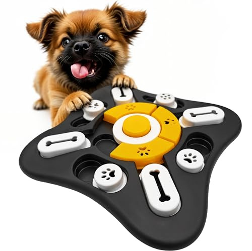 MERSJO SMART Dog Intelligenzspielzeug für Hunde & Katzen, Interaktives Schnüffelspiel mit Schiebefächern, 25 × 25 × 5 cm, Schwarz-Gelb