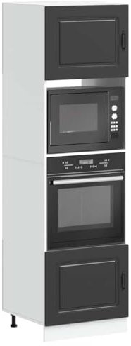 Tomostar Armoire à Four, Meuble pour Four Meuble Bas de Cuisine Lucca Noir Bois d'ingénierie 60x57x207 cm