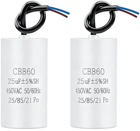 2 Pièces CBB60 25uF 450V AC Condensateur de Démarrage, Condensateurs Moteur 38x70mm pour Pompe Piscine, Compresseur, Machine à Laver, Ventilateu, Condensateurs Microfarad 50/60Hz Starter Capacitor