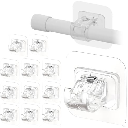 YOFDAL 12 Pcs Ganci per Tende Senza Bucare Infissi PVC Autoadesivi - Gancetti Porta Bastoni Tende Senza Forare Adesivi per Finestre,ganci adesivi per tende(senza asta, trasparente)