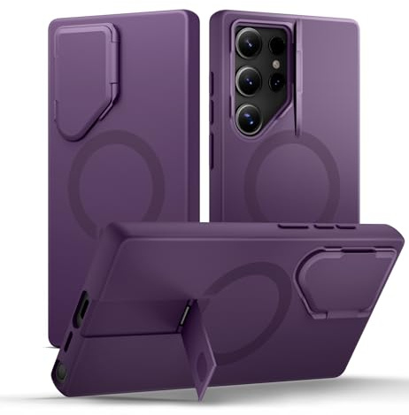 SURITCH Magnetic Case Compatible with Samsung Galaxy S24 Ultra with Camera Cover & Adjustable Metal Kickstand Shockproof Bumper Case Slim Protective Cover for Galaxy S24 Ultra 5G-Purple