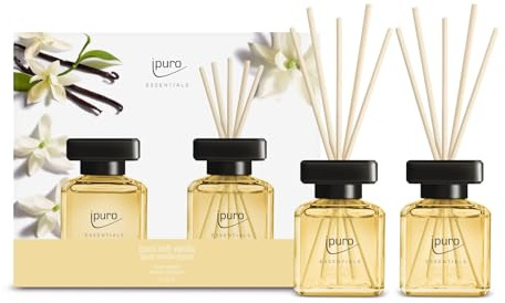 ipuro - Essentials SOFT VANILLA Raumduft - Geschenkset 2x50ml - Raumerfrischer mit Vanille, Sandelholz, Lakritz, Pfirsichblüte & Karamell Duft - Diffuser mit Stäbchen - Lufterfrischer Zuhause