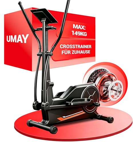 UMAY Crosstrainer für Zuhause, Crosstrainer mit 16 Widerstandsstufen | 3-in-1 Leiser Magnetischer Ellipsentrainer,40cm Schrittlänge,Herzfrequenzgriffe,LCD-Display,Tragfähigkeit 159kg