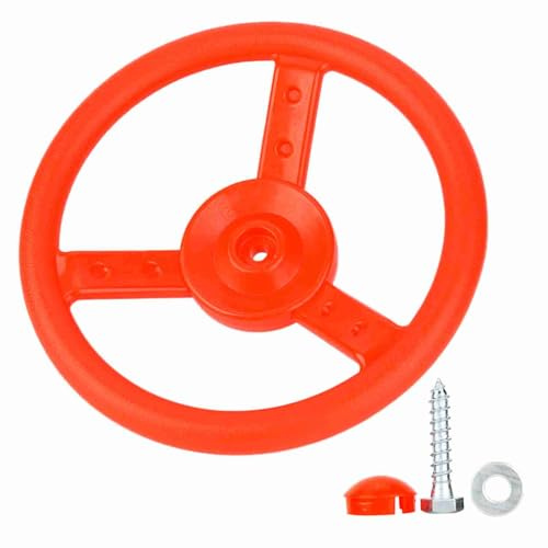 QWUUYEC Kunststoff Kinderspielplatz Lenkrad, kleines Spielzeug Zubehör, 26,5cm Durchmesser, bunt - Drehbar und Robust, Einfach zu Montieren, Für Schaukel und Spielplatz (Rot)