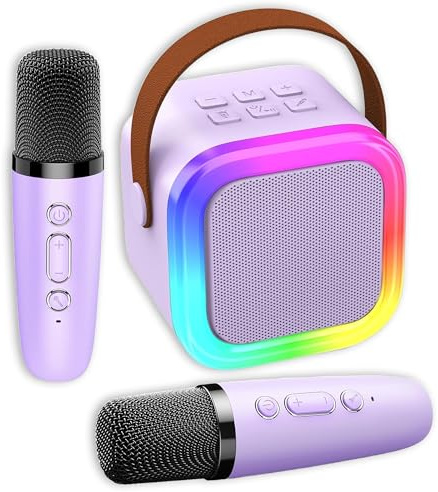 Chennyfun Macchina Karaoke con 2 Microfoni Wireless | Altoparlante Portatile Bluetooth 5.0, Luci LED ed Effetti Vocali, Perfetta Per Feste e Compleanni, Bambini da 3 a 12 Anni