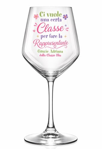 Whale Calice Vino in Vetro Personalizzato con Nome Rappresentante e Classe, Idea Regalo Fine Anno Scolastico, Design Lucido