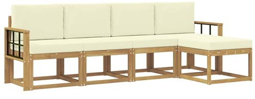 vidaXL Outdoor-Sofagarnitur mit Kissen 5 pcs Weiß und Creme, Garten Sofa Set, Moderne Möbel für draußen, Robustes Sitzen für Terrasse, Garten und Balkon, schicker Akazien Lounge