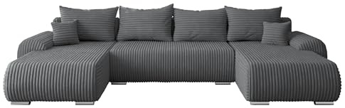 Mirjan24 Ecksofa Usabir U Cord, Design Eckcouch, Couch mit Schlaffunktion und Bettkasten, Wohnlandschaft, Bettfunktion U-Form Sofa (Ambience 19)
