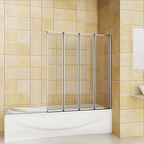 Pare baignoire,porte de baignoire,écran de baignoire, 4mm verre trempé,4 volets pivotants pliants 180°,100x140cm
