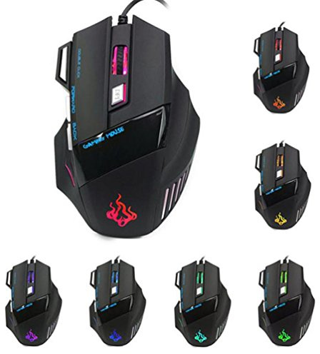 Theshy A908 7 Button 5500Dpi Gaming Mouse Black New 5500 Dpi 7 Button Led Optical Usb Wired Gaming Mouse Mice For Pro Gamer Cool Mouse Pad Trap For Laptop With Wrist Support Bungee (Black)