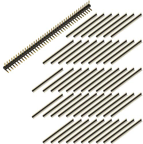 DIYhz 50PCS ROHS Single Row 140 40P Bent Needle Male PCB Pin Header 2.54 mm Male Pin Header Connector Gold for Computer and Breadboard
