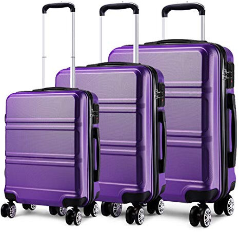 Kono Luggage Sets of 3 Piece Lightweight 4 Spinner Wheels Hard Shell Trolley Case 20/24/28 (Purple Set)