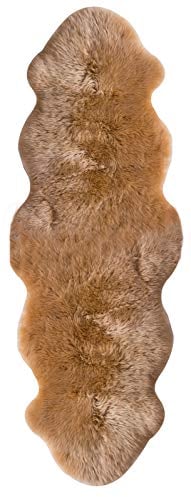 -LUXOR- living Lammfell Schaffell Echt, Fellteppich, Schaffell Teppich, Bettvorleger Schlafzimmer Echtfell, 50 mm Florhöhe, 60 x 160 cm Cognac