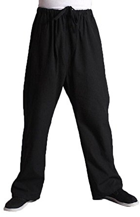 G-LIKE Men's Martial Arts Pants Kung Fu Cotton Trousers (Black, XXL/185)