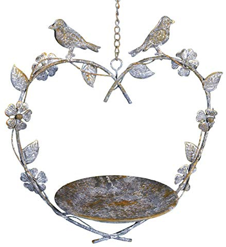Ambiente Haus Vogeltränke hängend Garten Frostsicher Vogelbad Frostfest 93704 Futterschale Vogelbecken Wasserschale Herz Antik