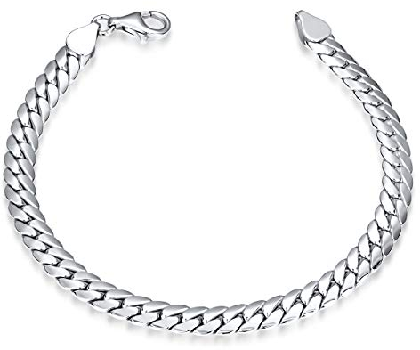 MATERIA Panzerketten Armband Männer - 925 Sterling Silber Herrenschmuck 6mm breit flach rhodiniert SA-125-18 cm