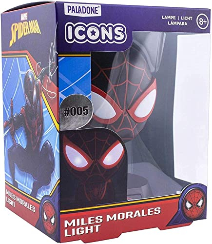 Paladone Miles Morales Spider-Man Light, Battery Powered 3D Marvel Icon Desk Light,Red and Black