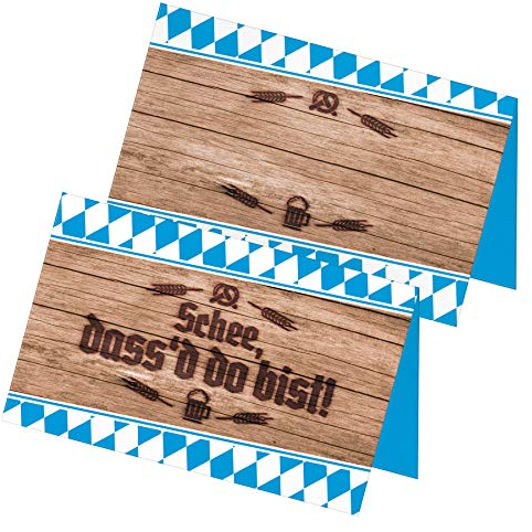 itenga 24x Tischkarten Schee dass'd do bist zum Aufstellen I ideal als Platzkarten für bayrische Anlässe oder Mottopartys I 8,5 x 5,5 cm I rustikale Holzoptik DEKO Oktoberfest