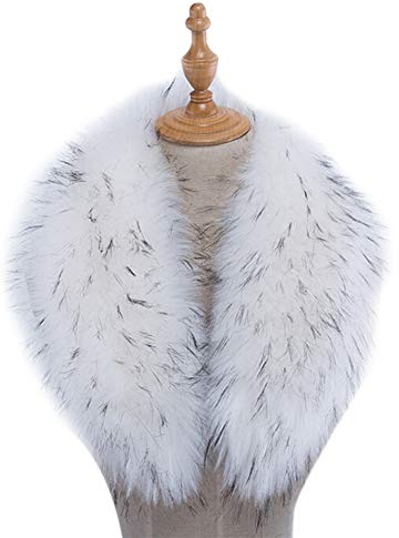 ihreesy Kunstpelz Schal,Luxuriös 90cm Fellimitat Fuchs Pelzkragen Schals Wärm Winterschal Kunstpelzkragen Wintermantel Fauxpelzkragen Flauschig Kunstfell Kapuze Winterschal,Weiß Schwarz