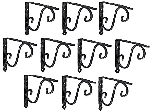 Gedotec Ornament-Konsole Schwerlastkonsole Metall Schwerlastträger | VICTORIA | Tiefe: 200 mm | Regalträger Tragkraft 15 kg | Stahl Antik schwarz geschmiedet | 10 Stück Regalwinkel im Landhaus-Stil