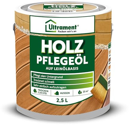 Ultrament Holz Pflegeöl 2,5 L Transparent | Pflegeöl für Hartholz-Außenflächen | schützt vor Vergrauung durch UV-Strahlung & erhält Holzoptik