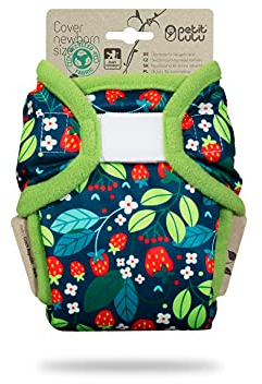 Petit Lulu Größe 1 PUL Überhose (2-6 kg) | Klett | Newborn Windelüberhose | Baby Windelhose | Stoffwindeln für Neugeborene | Hergestellt in EU (Wilde Erdbeeren)