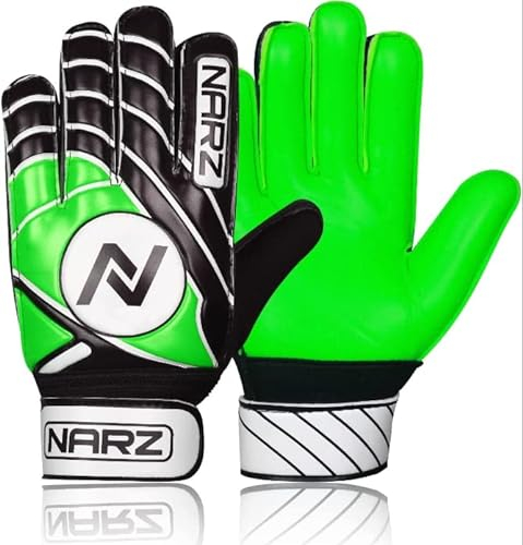 NARZ Fussball Torwarthandschuhe Kinder mit super Grip Latex mit stoßdämpfender Polsterung zum Schutz der Handflächen und Finger, Kinder-fußball Handschuhe für Jungen und Mädchen (4, Grün)