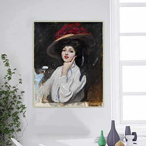 Dittelle Joaquin Sorolla《Portrait d'une jeune fille au chapeau, que l'on croit être Raquel Meller》Impression sur toile Peinture à l'huile Décoration de la maison 60x80cm Sans cadre
