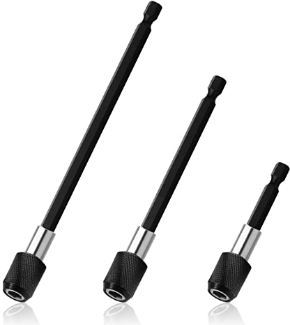 3 Stück Magnet Bithalter, 60/100/150mm Schnellwechsel-Bithalter Set, 1/4 Sechskantschaft Universal Bithalter, Magnetische Bohrer Verlängerung für Bohrmaschine Schraubendreher Windschraube usw (Black)