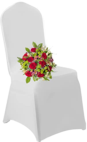 Susire 50-Stücke Stuhlhussen Stretch Stuhlbezüge: weiß Stuhl Hussen Bezug für Hochzeit Haus Bankett Event Party Dekoration