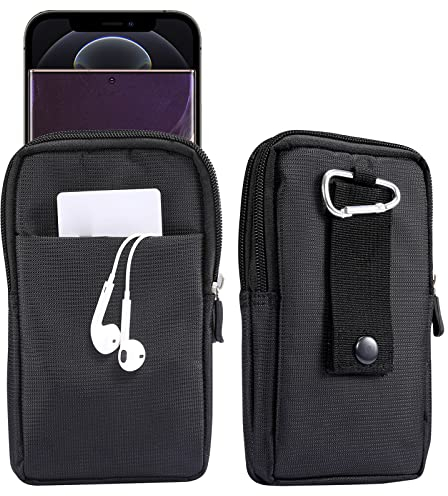 Gürteltasche Handy Herren Klein, Handytasche mit Gürtelclip Herren, 6.9 Outdoor Camping Bauchtasche Reißverschluss Handytasche mit Gürtelschlaufe Smartphone Holster Brieftasche Geldbörse, Schwarz