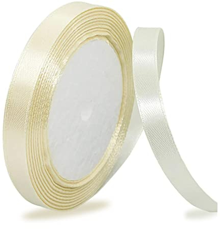 Satinbands Creme 10mm Breit, 23 Meters Geschenkband Schleifenband für Geschenkverpackungen, DIY-Basteleien, Blumensträuße, Nähprojekte, Schleifenherstellung, Geburtstags- und Hochzeitsdekorationen