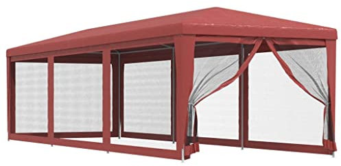 vidaXL Tente de Fête avec 8 Parois Latérales en Maille Belvédère Chapiteau Pavillon Tonnelle Tente de Réception Jardin Terrasse Rouge 3x9 m PEHD