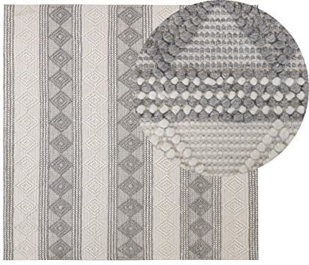 Beliani Teppich Wolle beige/grau mit geometrischem Muster quadratisch 200x200 cm Bozova