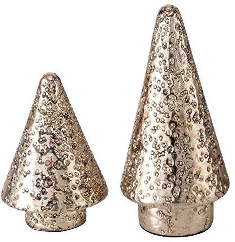 BOLTZE 2tlg. Deko-Aufsteller Zernes I H 13cm & 18cm I Silberne Deko-Tannenbäume, modern & stilisiert I Weihnachtsbaum, Weihnachts-Deko, Wohnzimmer, Advents-Dekoration zum Hinstellen, Christmas X-Mas