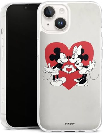 Silikon Hülle kompatibel mit Apple iPhone 14 Case transparent Handyhülle Mickey & Minnie Mouse Herz Disney