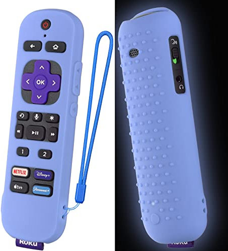 Roku Ultra 2022 Silikon-Schutzhülle – Voice Remote Pro Hülle, stoßfest, langlebig, mit Umhängeband, leuchtendes Blau