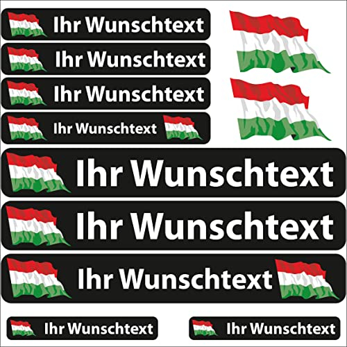 INDIGOS UG Fahrrad Aufkleber Ungarn - 13 Fahnenaufkleber wehend - Sticker selbst gestalten - Autoaufkleber- Motorrad - Namensaufkleber wasserfest personalisiert - Wunschtext