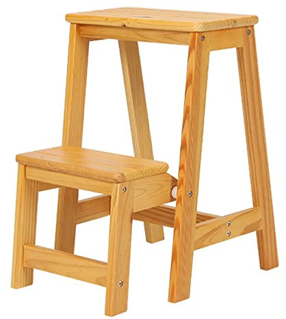 Sgabello Scala in Legno Sgabello a 2 gradini Sedia a scaletta Pieghevole in Legno Scaletta Multifunzione Cucina salvaspazio Robusta Scala a pioli per Biblioteca, casa e Cucina - capacità 150 kg