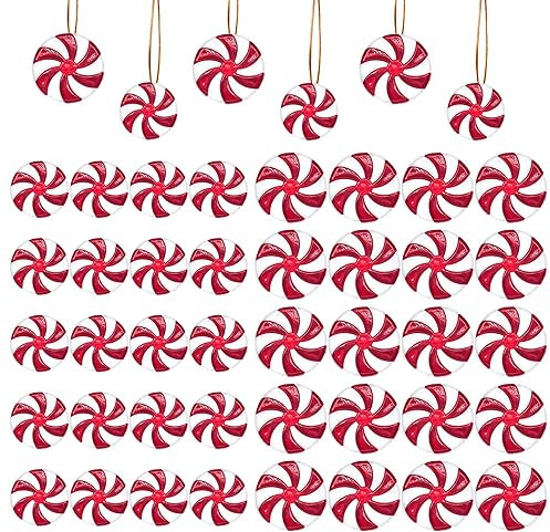 40 Pcs Christmas Candy Cane Ornaments, Christmas Candy Decor Red White Christmas Tree Hanging Decoration Peppermint Decorations Acrylic Candy Cane for Xmas Home Decoration Holiday Party (Red, 40)